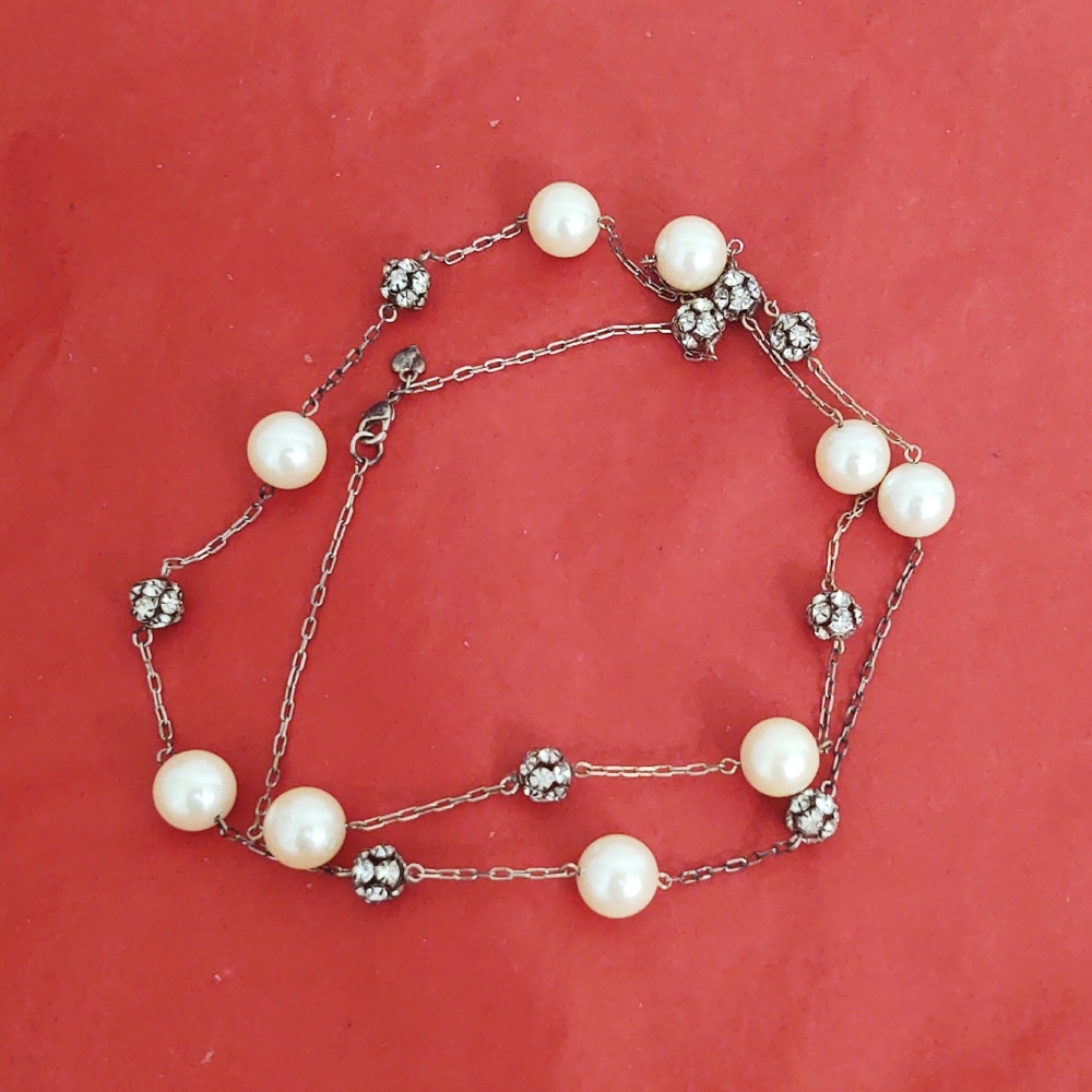 Vintage Rhinestone & Pearl Necklace - Picture 4 of 5